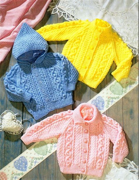 Baby Childrens Aran Cardigan Knitting Pattern Pdf Baby Cable Etsy