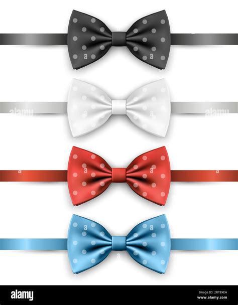 Vector 3d Realistic Blue Black Red White Polka Dot Bow Tie Icon Set