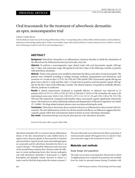 (PDF) Oral itraconazole for the treatment of seborrhoeic dermatitis: An ...