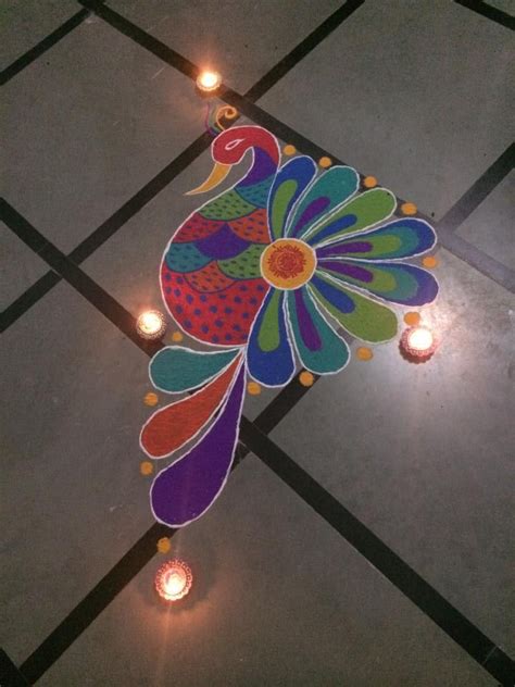 colourful peacock rangoli … | Rangoli designs, Rangoli designs flower ...