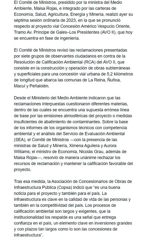 Comit De Ministros Rechaza Reclamaciones Contra Autopista Avo Ii Y