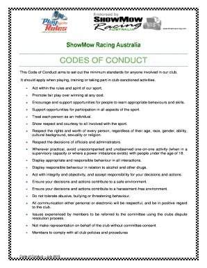 Fillable Online Codes Of Conduct Showmow Racing Fax Email Print