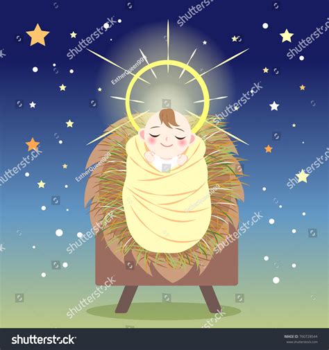 Cute Cartoon Baby Jesus Manger Stock Vector (Royalty Free) 760728544 ...