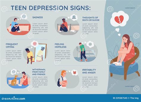 Teenager Depression Signs Flat Color Vector Infographic Template Stock Vector Illustration Of