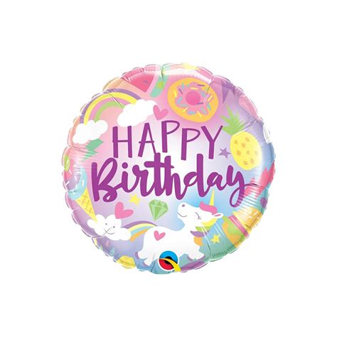 Palloncino Mylar Cm Qualatex Happy Birthday Unicorno