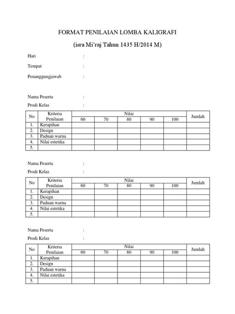 Contoh Form Penilaian Lomba Mewarnai Kaligrafi Imagesee