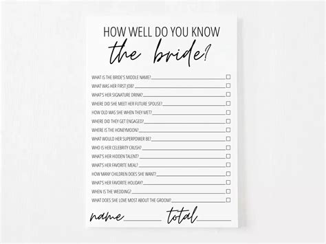 How Well Do You Know The Bride Free Printable Artofit