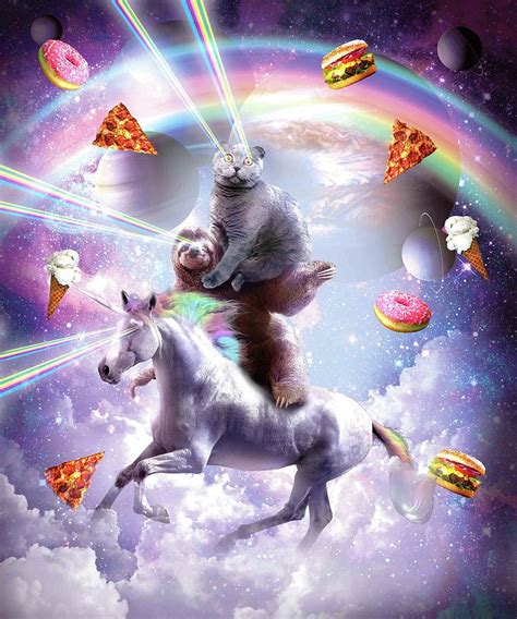 Laser Eyes Space Cat On Sloth Unicorn - Rainbow Digital Art by Random ...