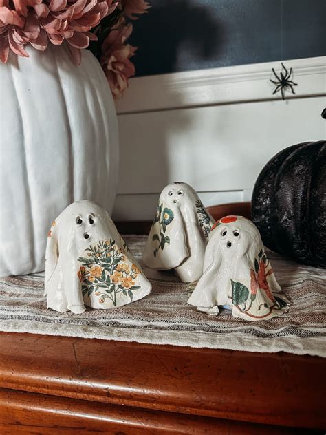 DIY Floral Clay Ghosts Easy Affordable Halloween Craft