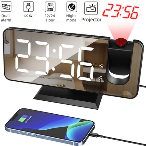 Double Alarm Clock Projection Electronic Clock Digital Projection LED Alarm Clock Projection ...