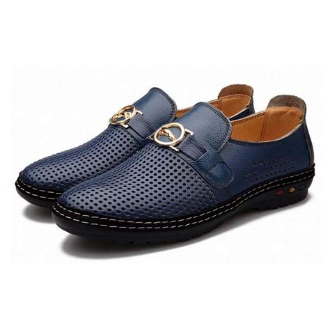 Fashion Men Comfortable Breathable Split Leather Hollow Slip On