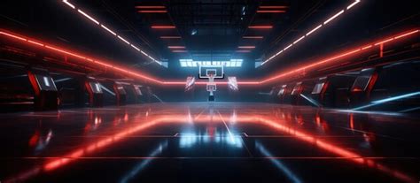 Premium Photo | Basketball court in a dark room