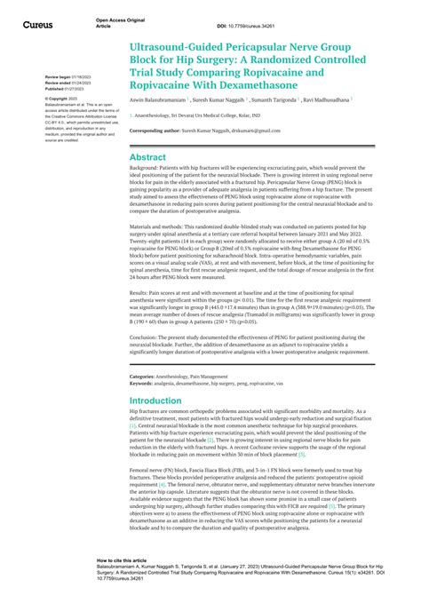 Pdf Ultrasound Guided Pericapsular Nerve Group Block For Hip Surgery