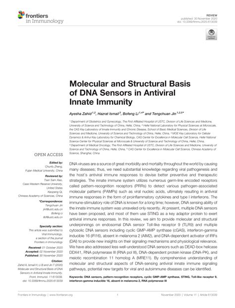 Pdf Molecular And Structural Basis Of Dna Sensors In Antiviral Innate