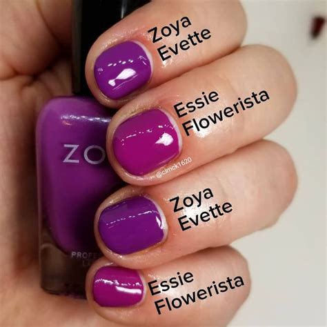 Comparison Swatches Zoya Evette Index Ring Essie Flowerista