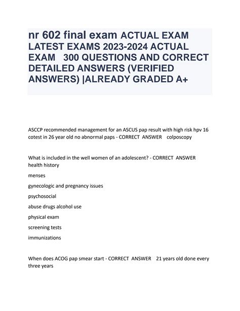 SOLUTION Nr 602 Final Exam Actual Exam Latest Exams 2023 Studypool