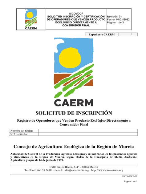 Completable En L Nea Solicitud De Inscripcin Murcia Fax Email