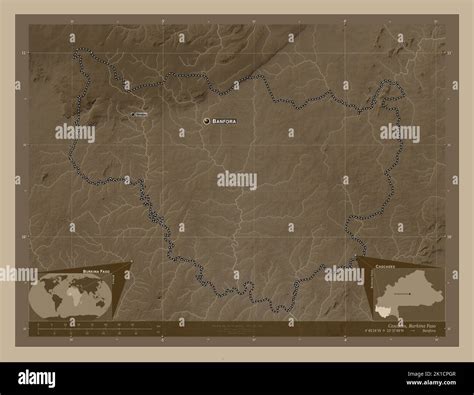 Cascades Region Of Burkina Faso Elevation Map Colored In Sepia Tones