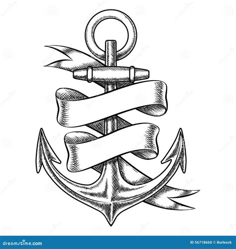 Vector Hand Drawn Anchor Sketch With Blank Ribbon Stock Vector Image