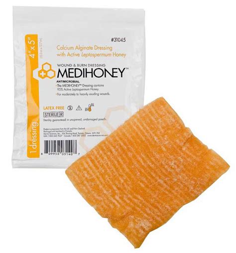 Calcium Alginate Dressing MEDIHONEY 4 X 5 Inch Rectangle Cal