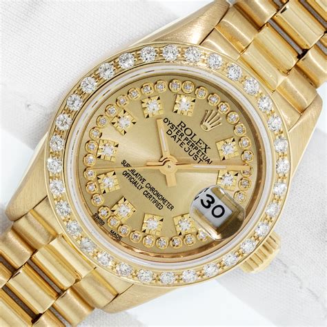 Rolex Lady Datejust 18 Karat Yellow Gold President Champagne Diamond B Luxtimeco