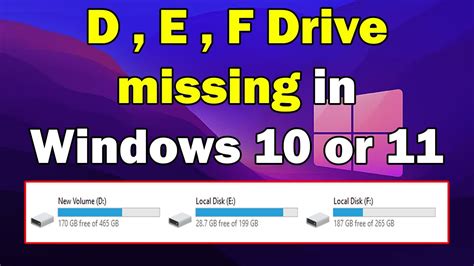 How To Fix D Drive E Drive F Drive Missing In Windows Or Youtube