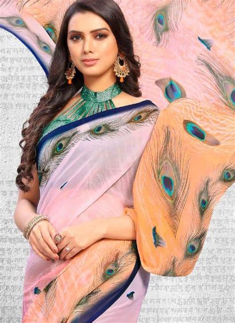 Buy Multi Colour Abstract Print Faux Georgette Printed Saree Online