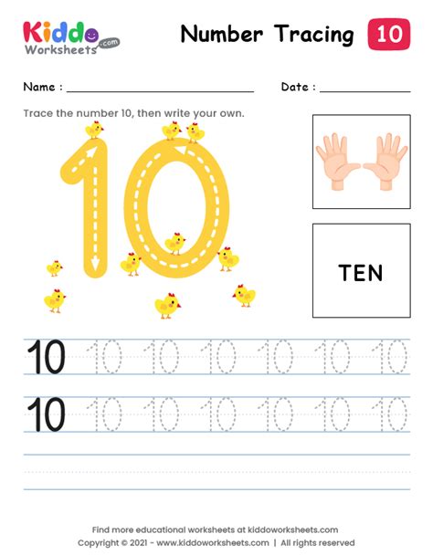 Number 10 Tracing Worksheets