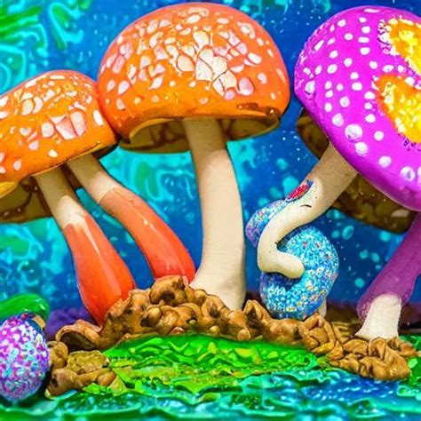 Iridescent Rainbow Mushrooms Bursting Into Tangerine Openart