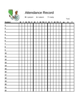 Attendance Tracker (chart) by yvonne oliveira | Teachers Pay Teachers