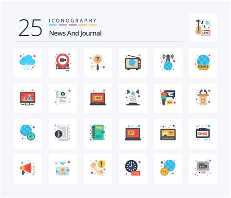 Paquete de íconos news 25 flat color que incluye transmisión de