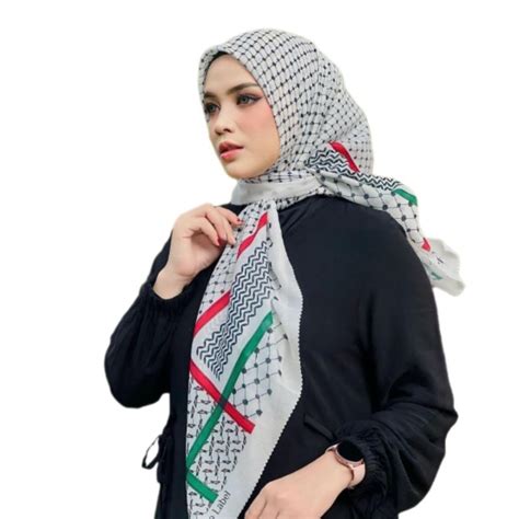 Jual Hijab Kerudung Segi Empat Voal Motif Palestina Jilbab Motif