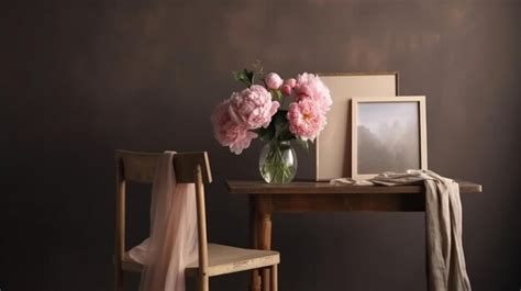 Premium AI Image | A wooden table with a vase of flowers on it and a book on the table.