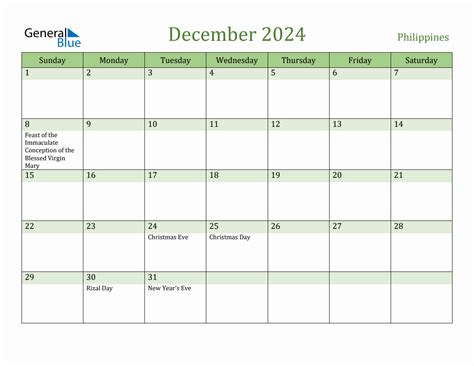 Fillable Holiday Calendar For Philippines December 2024