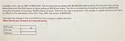 Solved Consider A Firm With An EBIT Of 554 000 The Firm Chegg