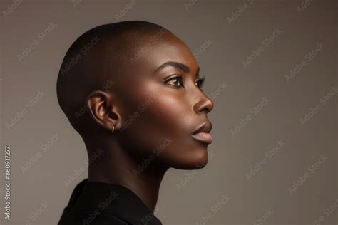 Portrait Of Confident Black Woman Shaved Head Striking Features