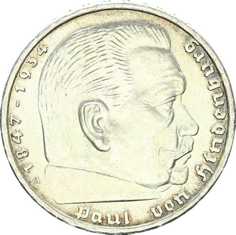 Drittes Reich 5 Reichsmark 1935 A Paul Von Hindenburg Silber Pfr F