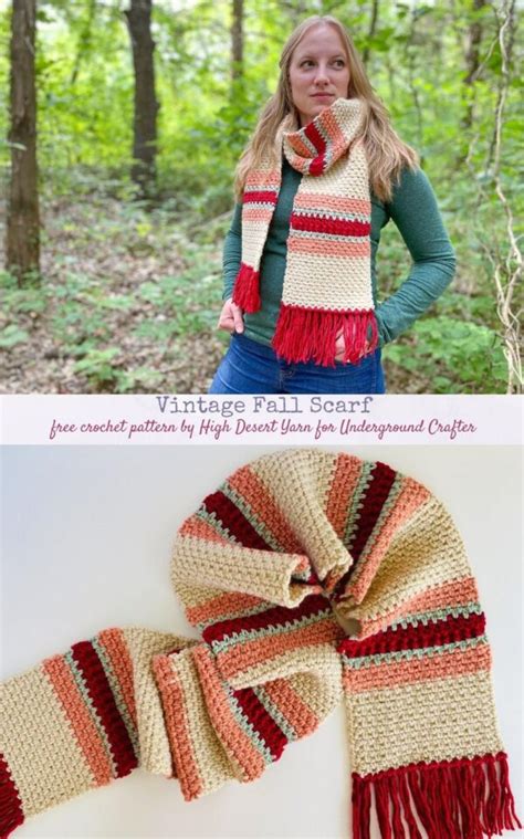 Vintage Fall Striped Scarf Crochet Pattern By High Desert Yarn