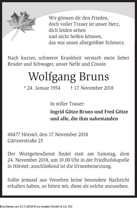 IVZ Trauer Wolfgang Bruns