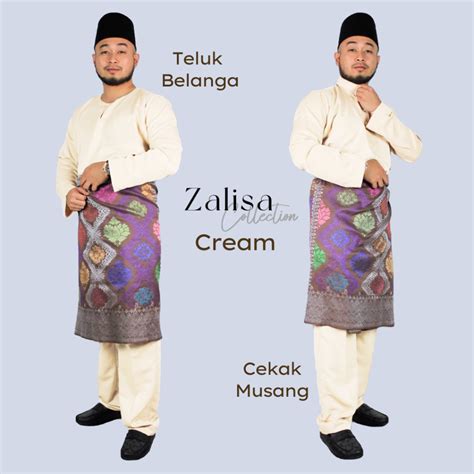 ZALISA BAJU MELAYU DEWASA CREAM PESAK CEKAK MUSANG DAN TELUK BELANGA