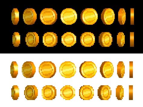 Golden coin animation sprite frames, pixel art 23518828 Vector Art at Vecteezy