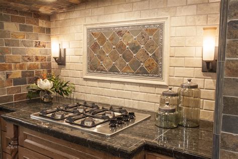 Modern Yet Rustic This Hearth Style Backsplash Features Slate Subway