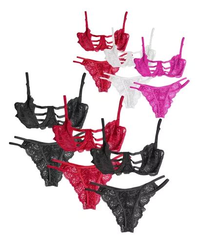 Conjunto Lingerie Sexy Kit 6 Sutiã Aro Calcinha Rendada Frete grátis