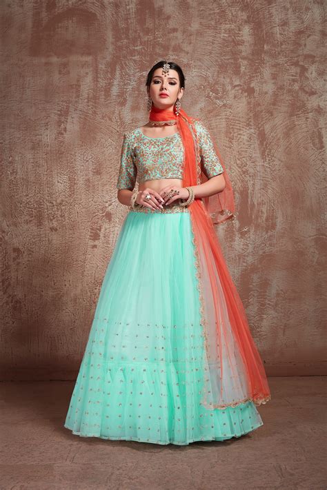 Buy Blue Color Net Wedding Lehenga In Uk Usa And Canada