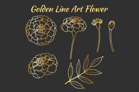 Marigold Flower Golden Lineart Set Svg Graphic By Nurdesign99