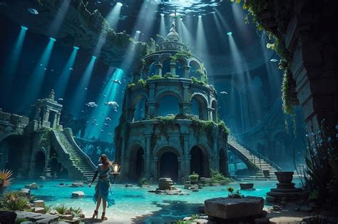 Premium AI Image | Underwater Atlantis Gala Ancient Ruins Mythical Creatures and Oceanic ...