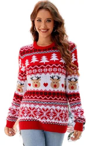 Sueter Navideño Moda Ugly Sweater Navidad Reno Santa Tejido Meses sin