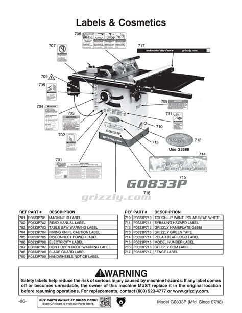 Parts For Hp V Hybrid Table Saw With Riving Knife Polar Bear