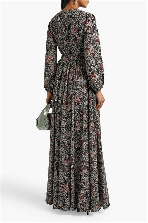 Mikael Aghal Pleated Printed Crepe De Chine Maxi Dress The Outnet