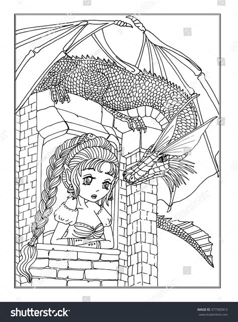 Coloring Page Princess Dragon 스톡 일러스트 377585812 Shutterstock